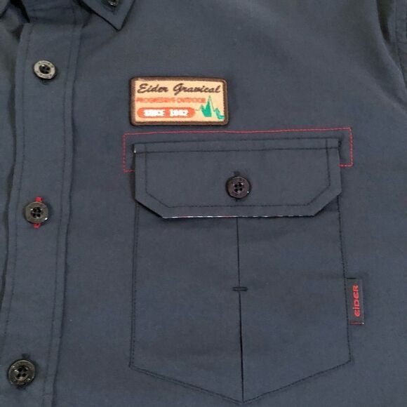 Eider Progressive Outdoor Navy Blue Plaid Logo Button Shirt - Picture 4 of 7